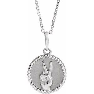 14K White Gold None 19.4 X 12 Mm 16-18 In Polished Peace Sign Language Necklace