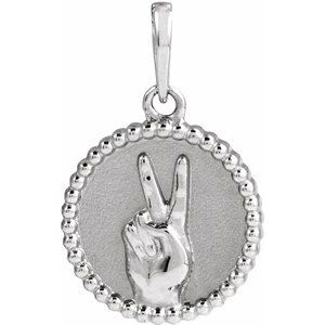 Sterling Silver 19.4 X 12 Mm Polished Peace Sign Language Pendant