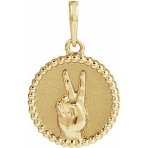 14K Yellow Gold None 19.4 X 12 Mm Polished Peace Sign Language Pendant