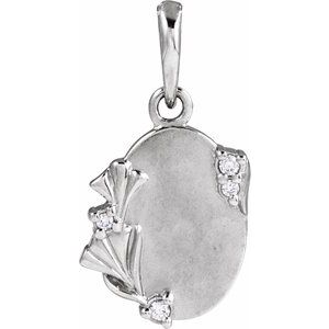 14K White Gold Round 1.2Mm G-H I1 .025 Ctw Natural Diamond Engravable Pendant