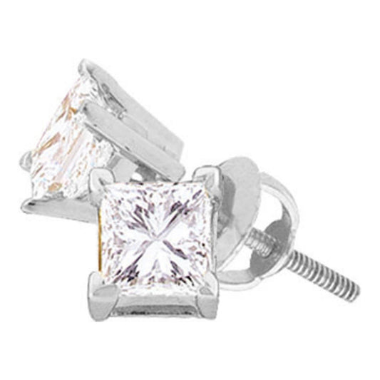 14K White Or Yellow Gold Unisex Princess Diamond Solitaire Stud Earrings