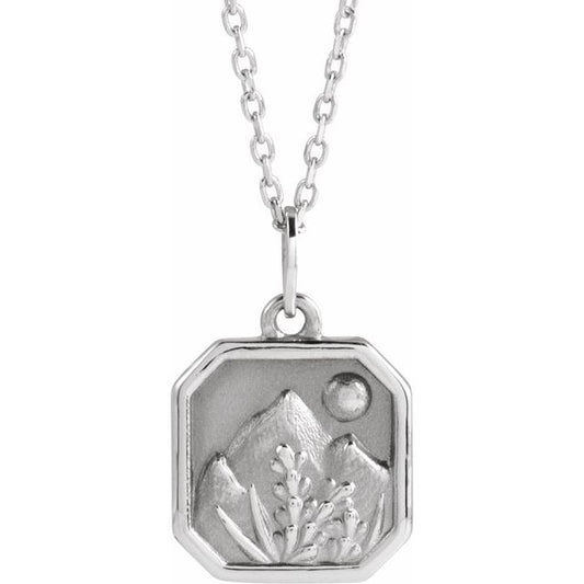 Sterling Silver 15.9 X 10 Mm 16-18 In Polished Mountain Necklace