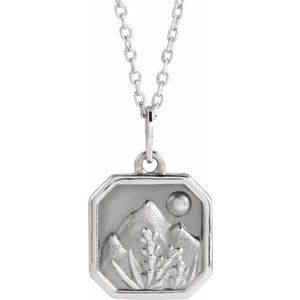 14K White Gold 15.9 X 10 Mm 16-18 In Polished Mountain Necklace