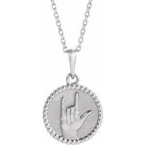 Sterling Silver 19.4 X 12 Mm 16-18 In Polished I Love You Sign Language Necklace