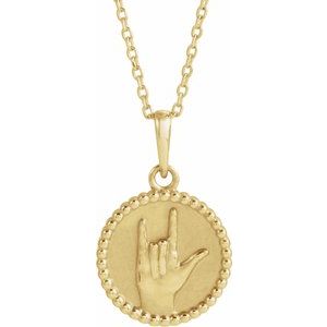 14K Yellow Gold None 19.4 X 12 Mm 16-18 In Polished I Love You Sign Language Necklace