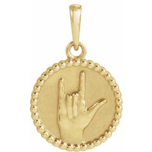 14K Yellow Gold None 19.4 X 12 Mm Polished I Love You Sign Language Pendant
