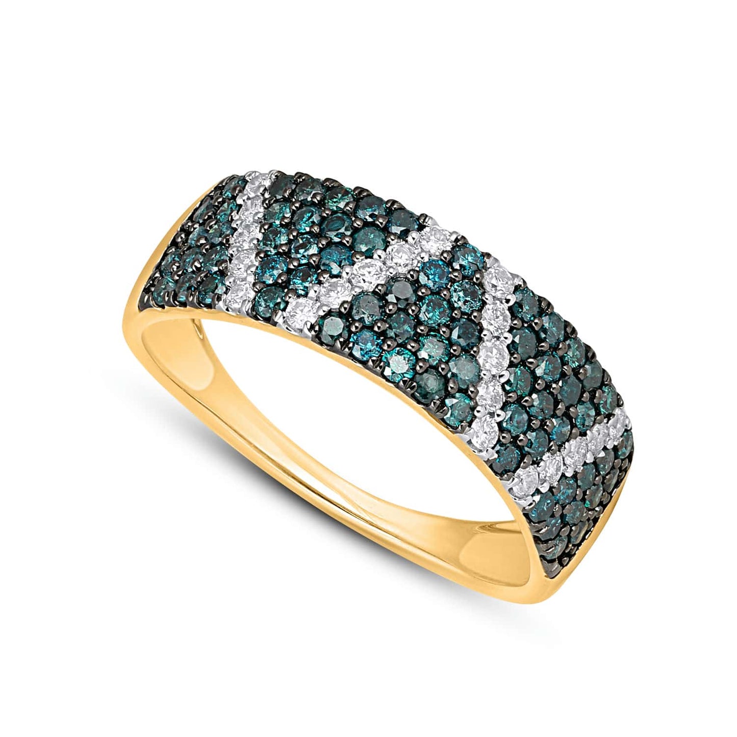 10K Yellow O White Gold 0.87 Cttw Blue Diamond Ladies Band