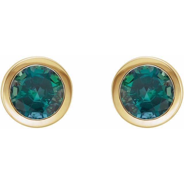 14K Yellow Gold Round Pair 5 Mm Friction Bezel Polished Lab-Grown Alexandrite Bezel-Set Stud Earrings
