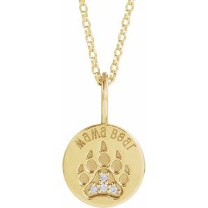 14K Yellow Gold Round 1.2Mm G-H I1 .03 Ctw Natural Diamond Mama Bear Necklace, Length: 18 In