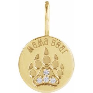 14K Yellow Gold Round 1.2Mm G-H I1 Natural Diamond Mama Bear Pendant