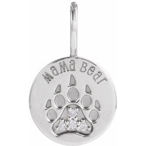 14K White Gold Round 1.2Mm G-H I1 Natural Diamond Mama Bear Pendant