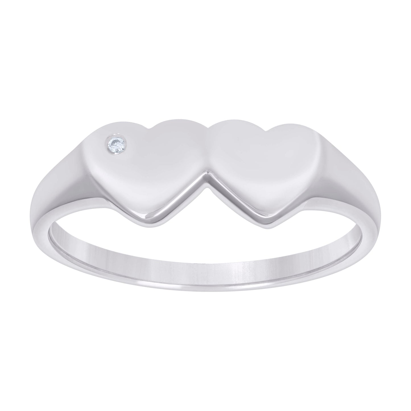 Sterling Silver Womens Cubic-Zirconia Double Heart Bridal Anniversary Wedding Engagement Band Ring