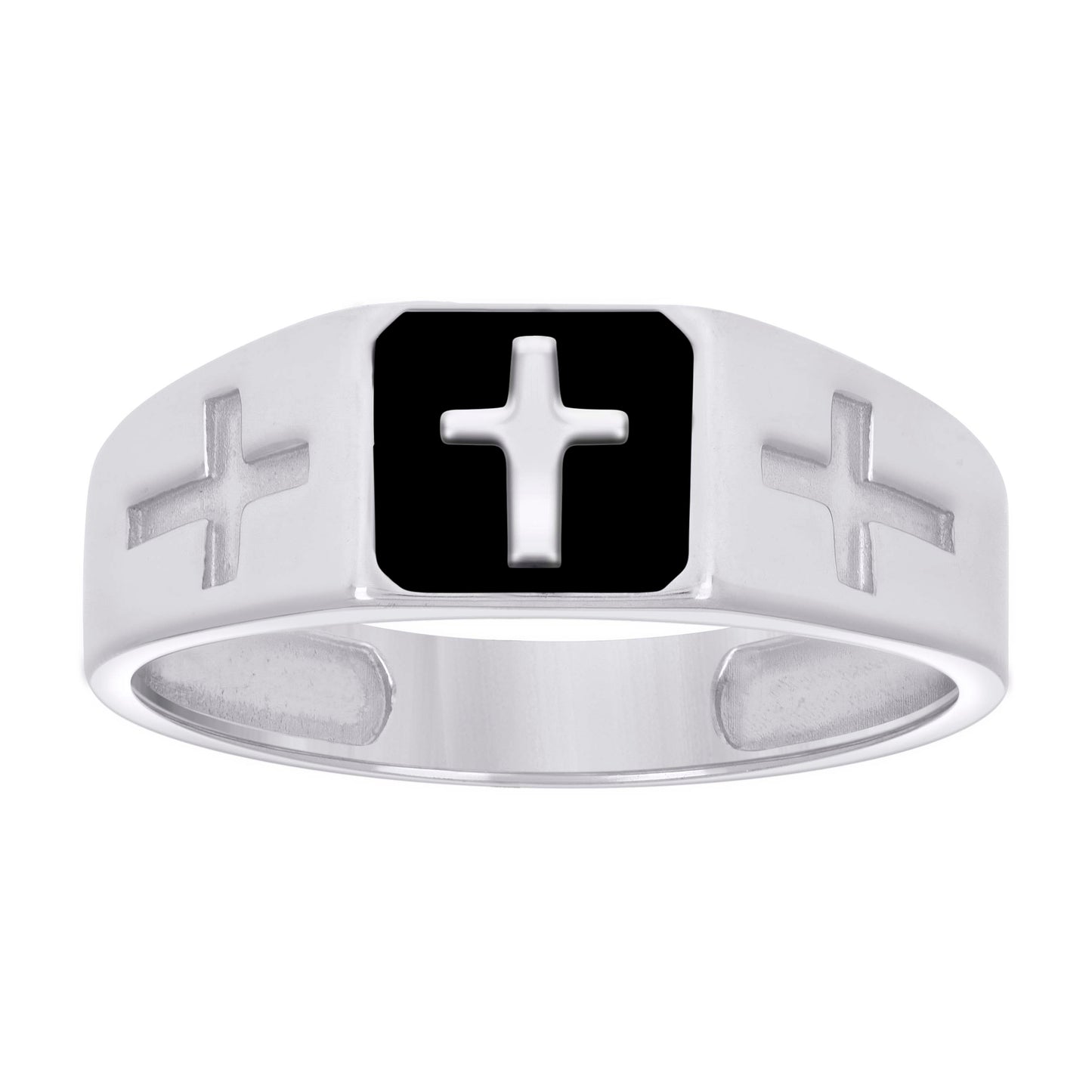 Sterling Silver Mens Black Enameled Cross Religious Bridal Anniversary Wedding Engagement Band Ring