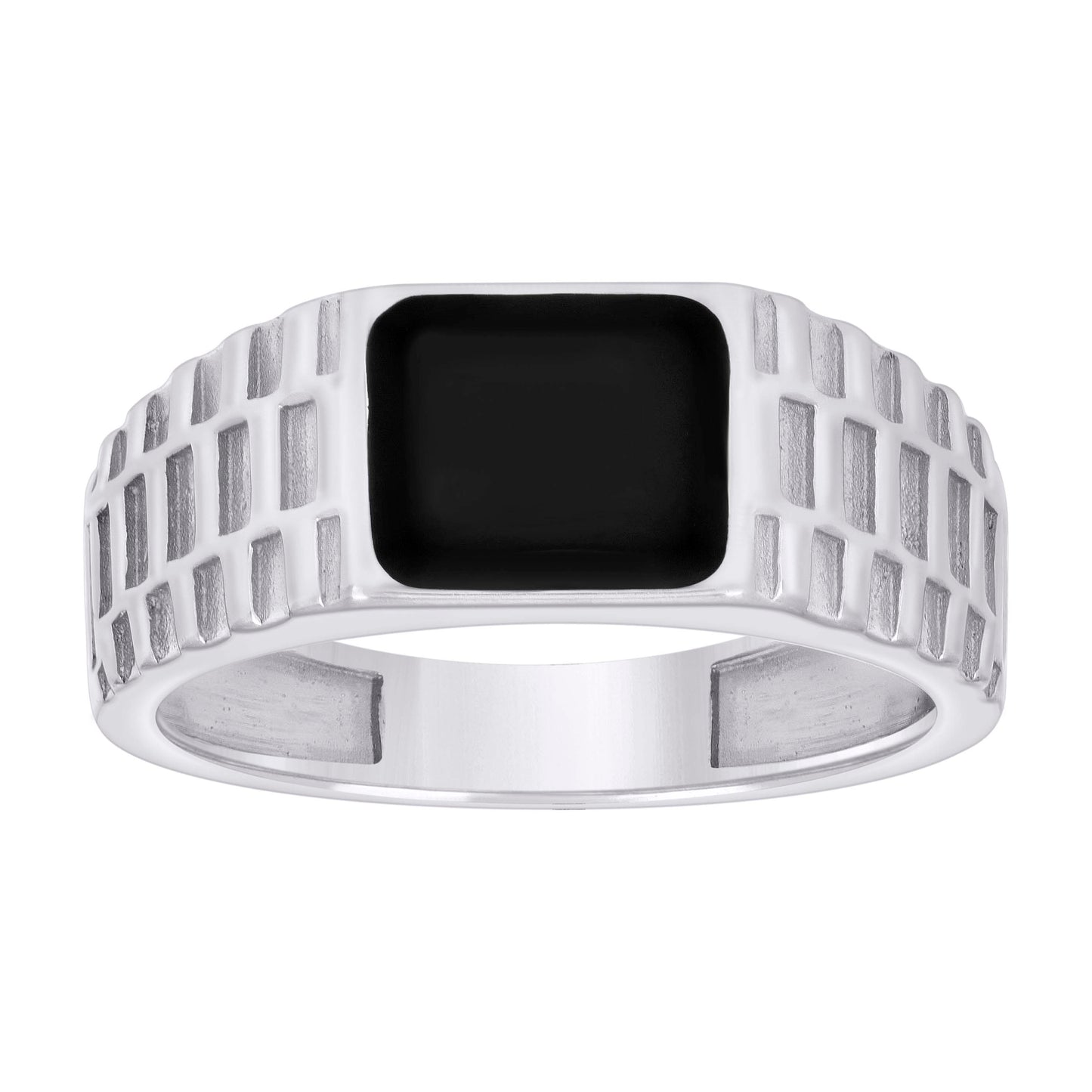 Sterling Silver Mens Black Enameled Square Head Fashion Bridal Anniversary Wedding Engagement Band Ring