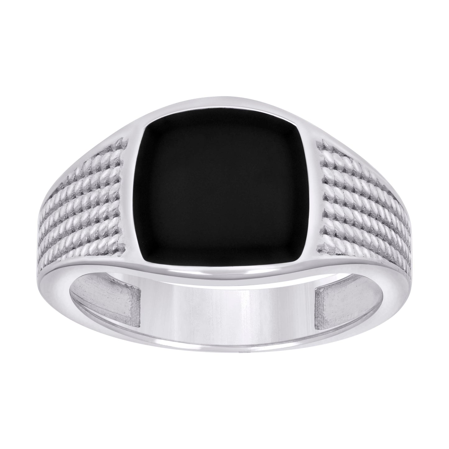 Sterling Silver Men's Black Enameled Square Head Fashion Bridal Anniversary Wedding Engagement Band Ring