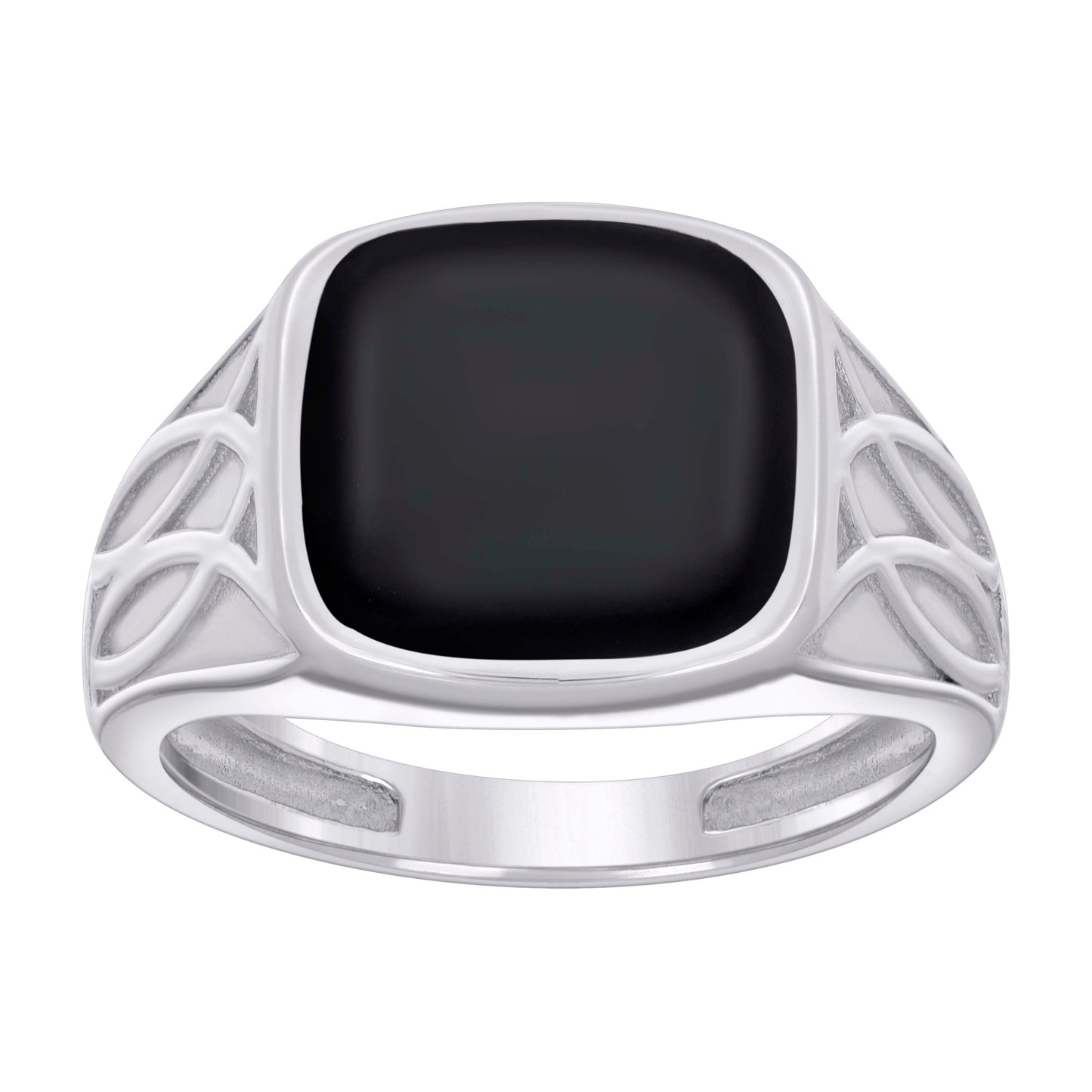 Sterling Silver Men's Black Enameled Square Head Fashion Bridal Anniversary Wedding Engagement Band Ring