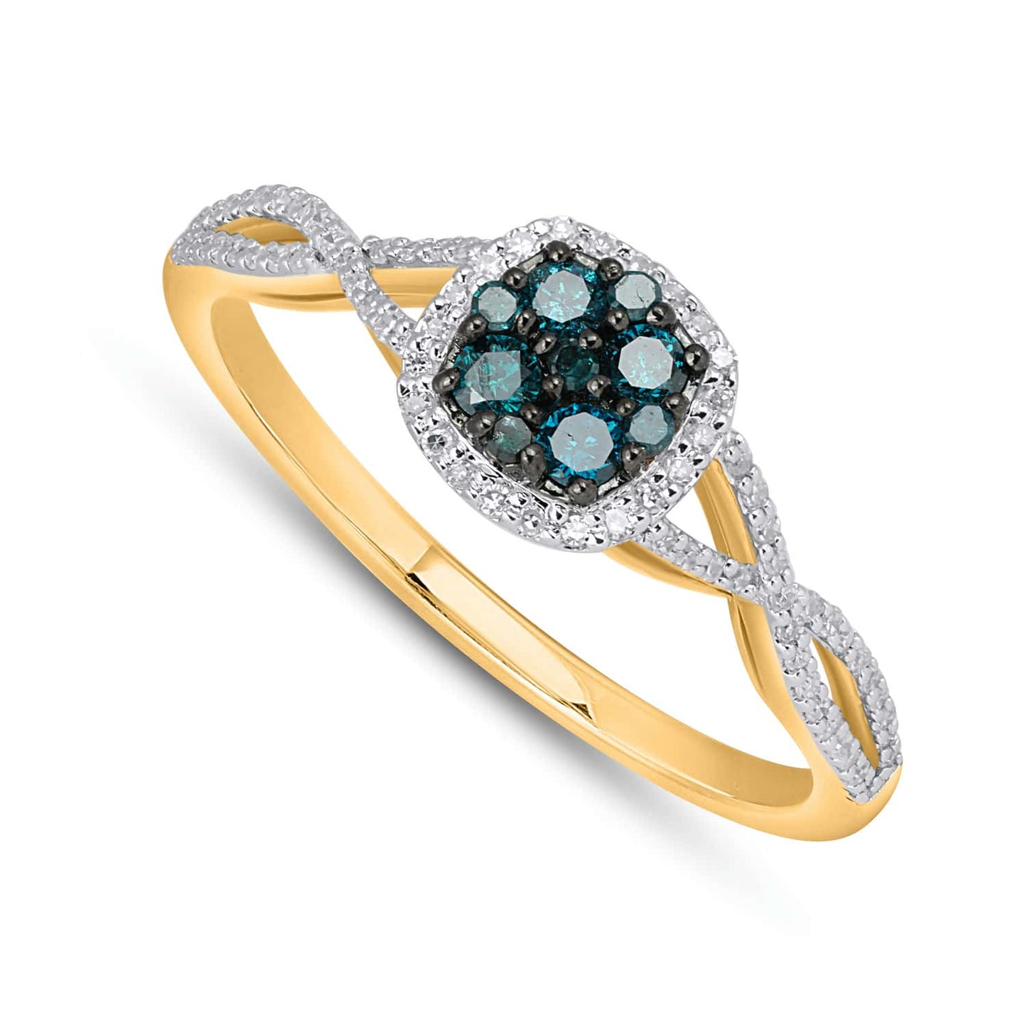 10K Yellow Gold 0.32 Cttw Blue Diamond Ladies Ring