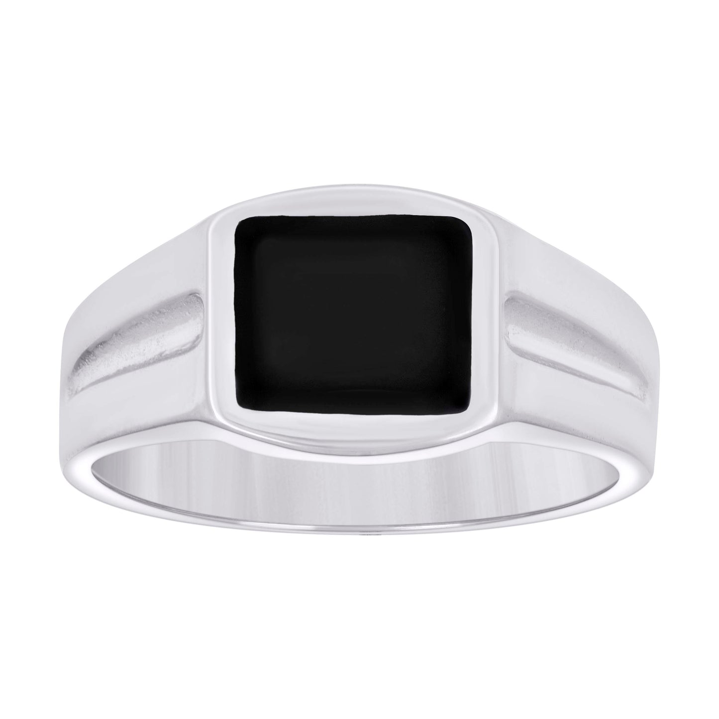 Sterling Silver Men's Black Enameled Square Head Fashion Bridal Anniversary Wedding Engagement Band Ring
