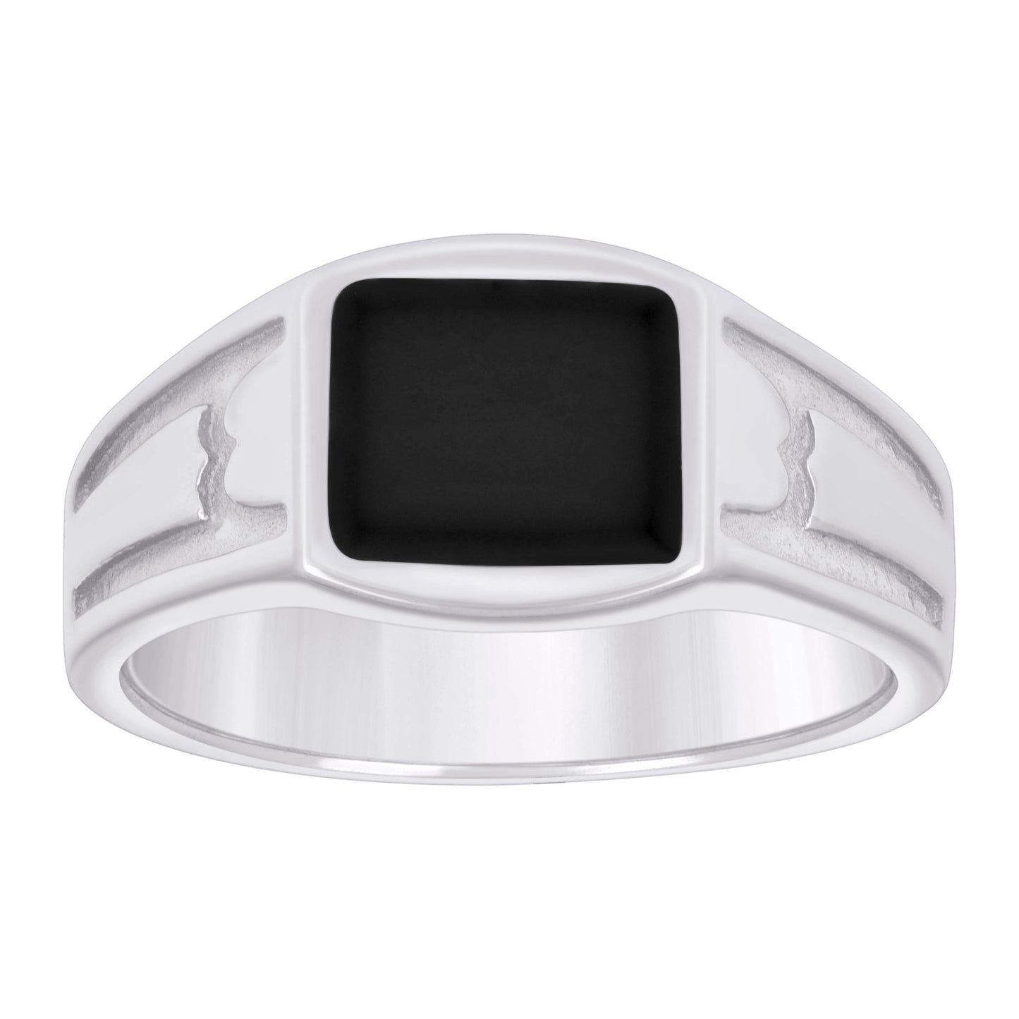 Sterling Silver Men's Black Enameled Square Head Fashion Bridal Anniversary Wedding Engagement Band Ring