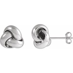 14K White Gold 9 X 9 Mm Pair Friction Backs Included Polished Hollow Knot Earrings