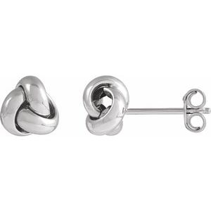14K White Gold 6 X 6 Mm Pair Friction Backs Included Polished Hollow Knot Earrings