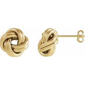 14K Yellow Gold 10 X 10 Mm Pair Friction Backs Polished Hollow Knot Earrings