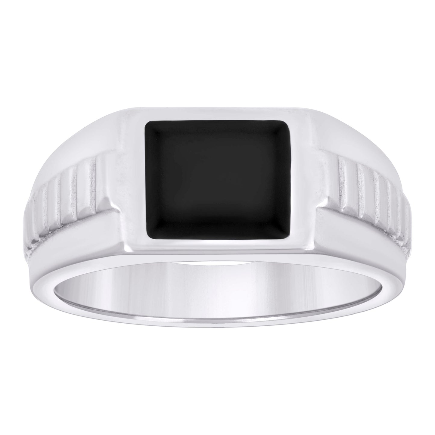 Sterling Silver Men's Black Enameled Square Head Fashion Bridal Anniversary Wedding Engagement Band Ring