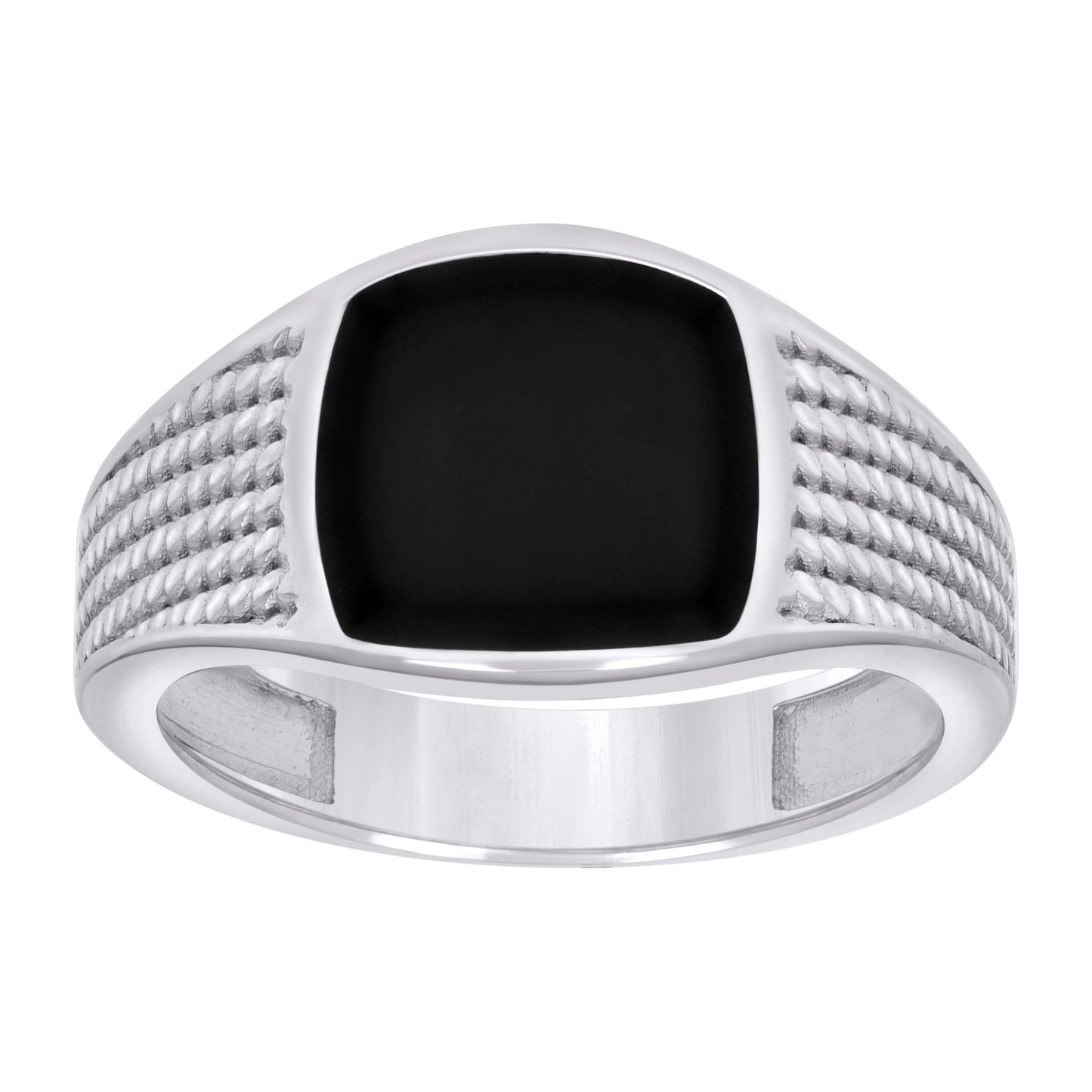 Sterling Silver Men's Black Enameled Square Head Fashion Bridal Anniversary Wedding Engagement Band Ring