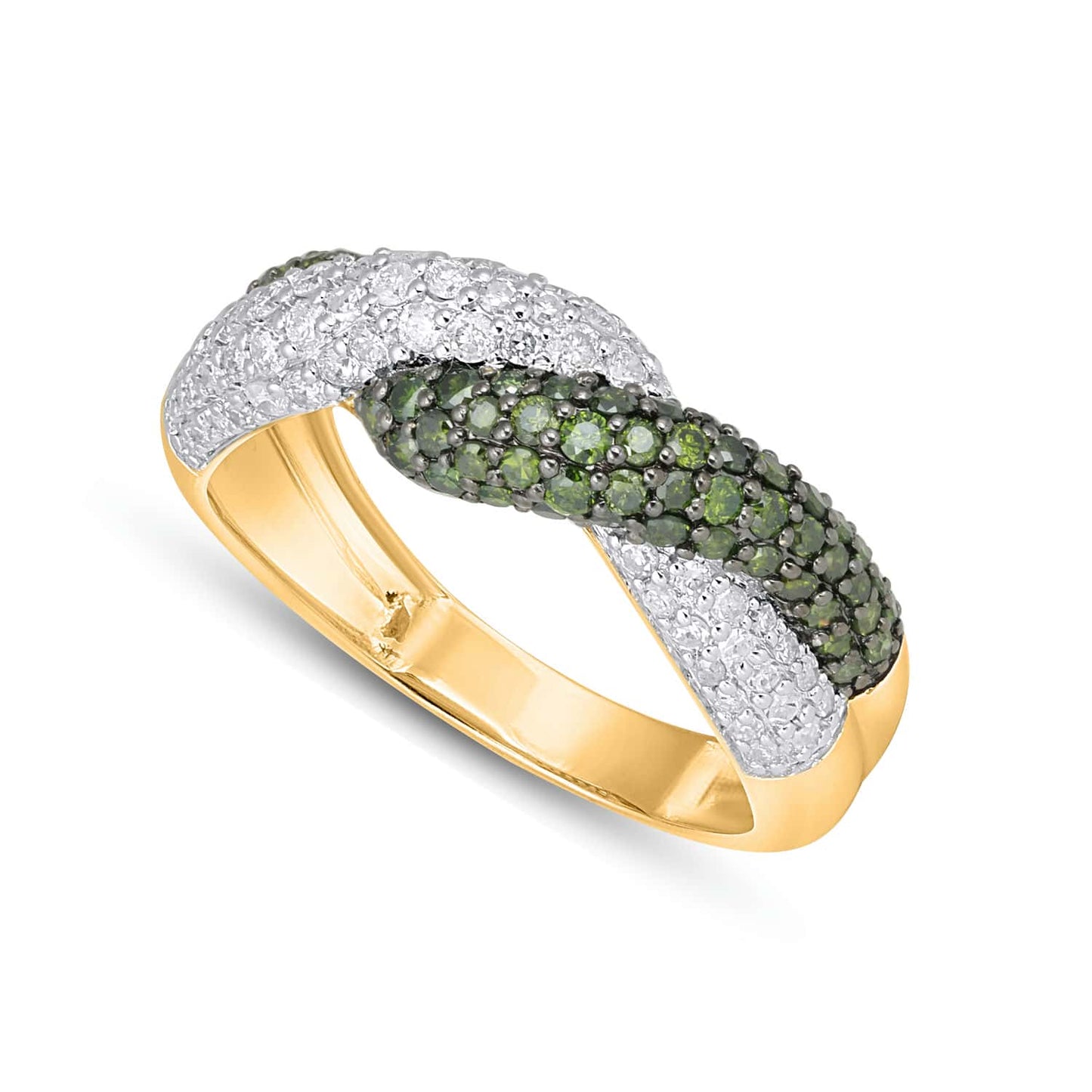 10K Yellow O White Gold Green Diamond Ladies Band