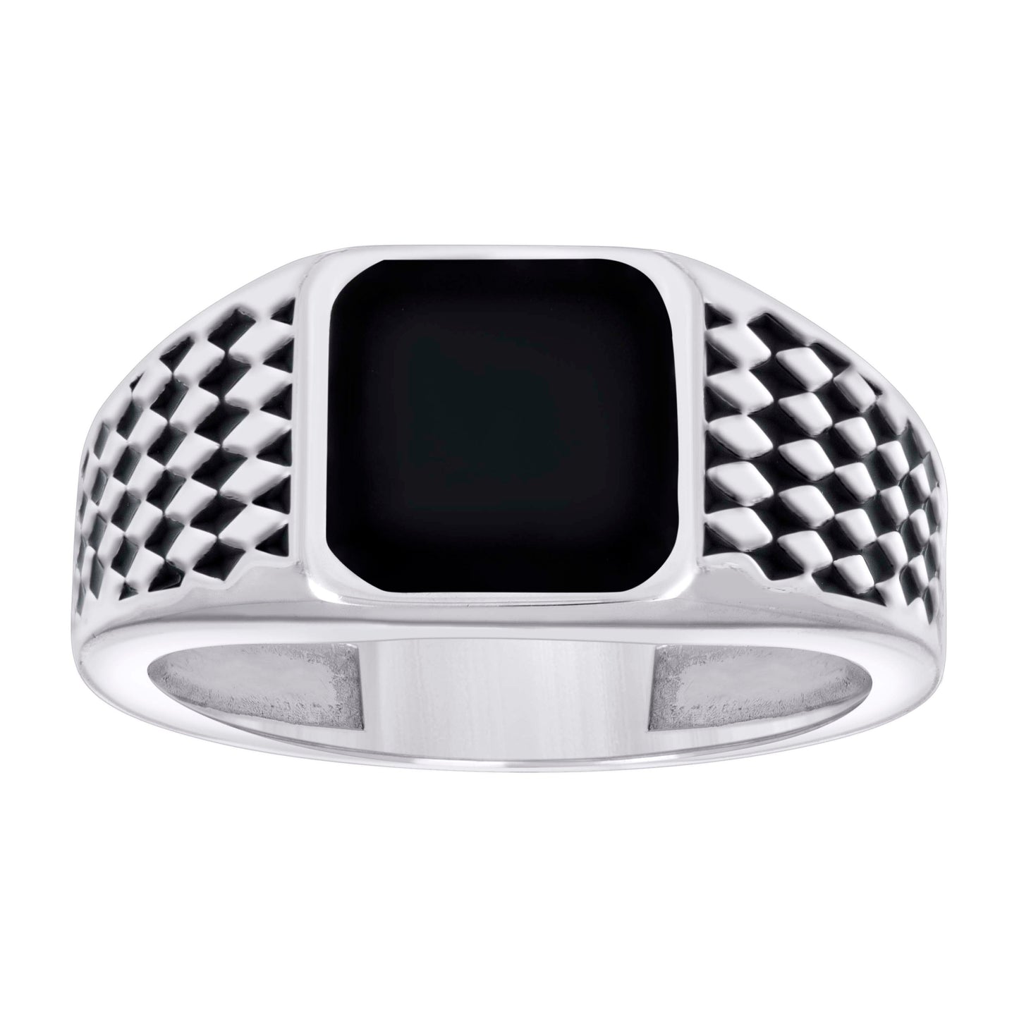 Sterling Silver Men's Black Enameled Square Head Fashion Bridal Anniversary Wedding Engagement Band Ring