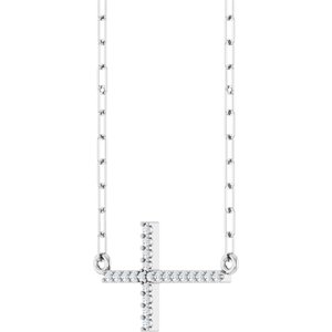Sterling Silver Round 19.3 X 10.8 Mm 1Mm G-H I1 .08 Ctw Natural Diamond Sideways Cross Paperclip Necklace, Length: 18 In