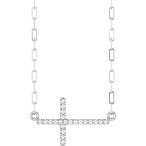 Sterling Silver Round 19.3 X 10.8 Mm 1Mm G-H I1 .08 Ctw Natural Diamond Sideways Cross Paperclip Necklace, Length: 18 In