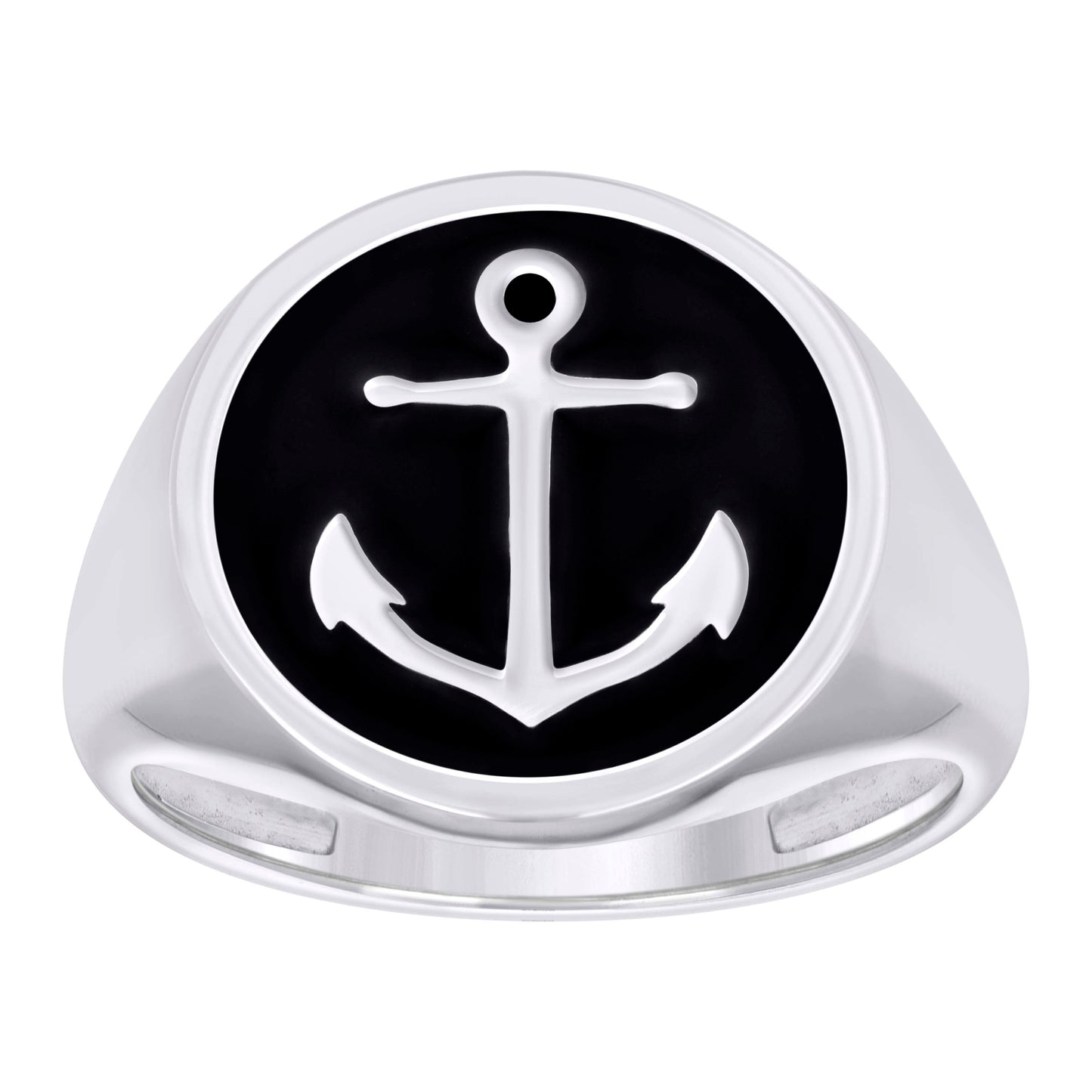 Sterling Silver Mens Black Enameled Anchor Nautical Fashion Bridal Anniversary Wedding Engagement Band Ring