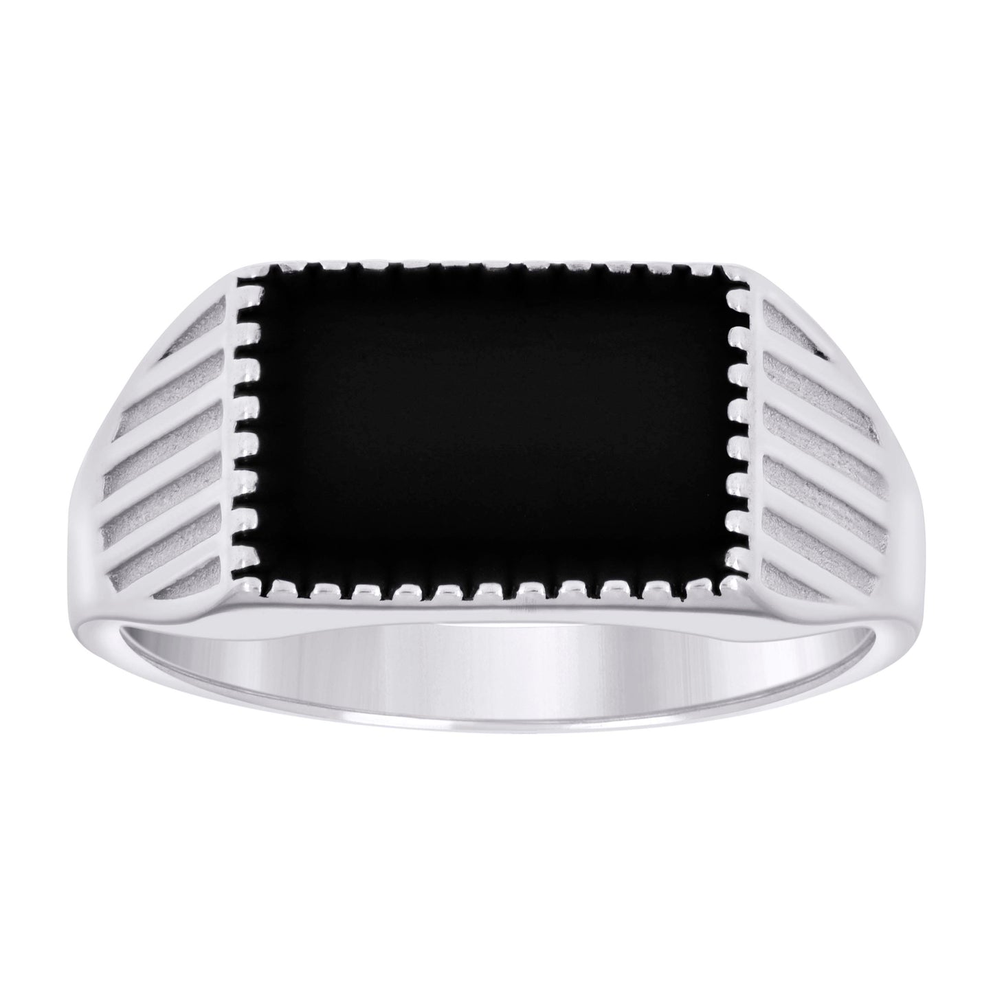 Sterling Silver Men's Black Enameled Fashion Bridal Anniversary Wedding Engagement Band Ring