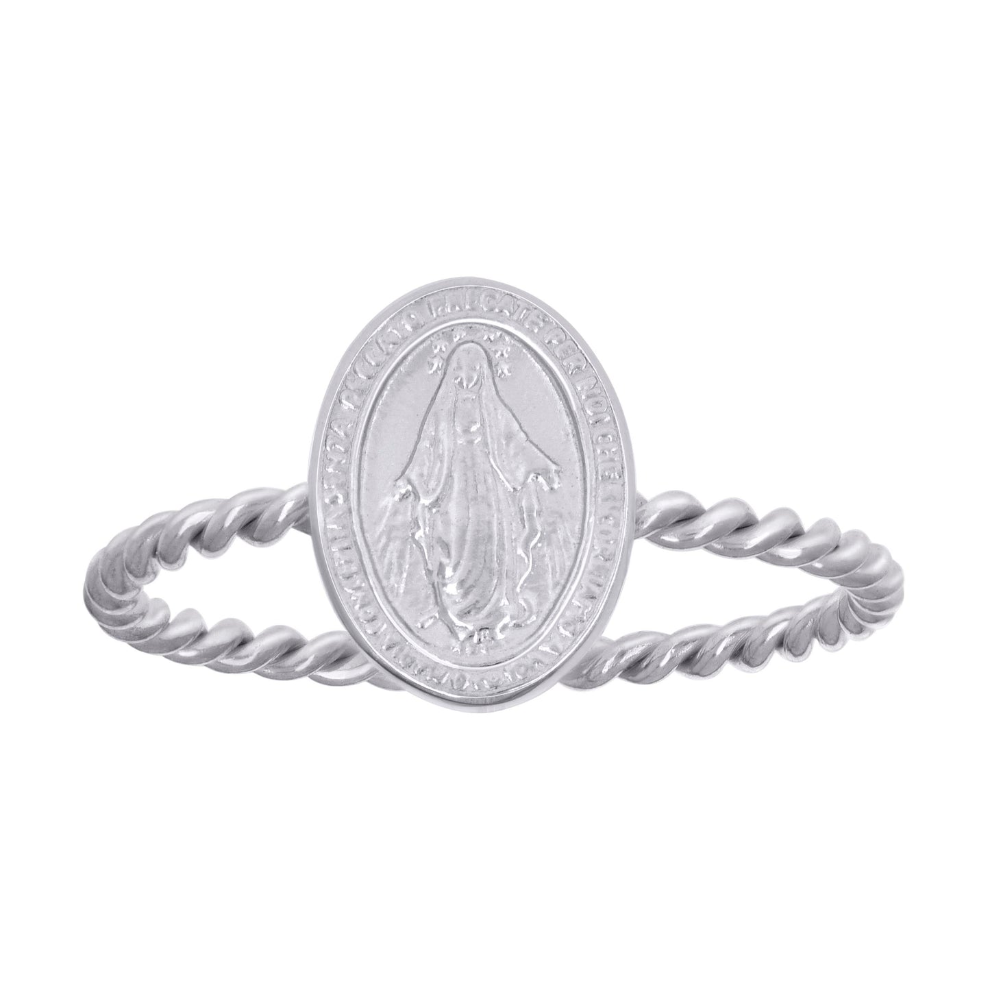 Sterling Silver Unisex Miraculous Medal Religious Bridal Anniversary Wedding Engagement Band Ring