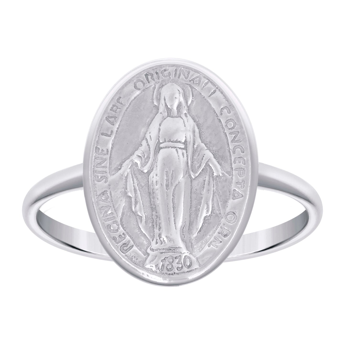 Sterling Silver Unisex Miraculous Medal Religious Bridal Anniversary Wedding Engagement Band Ring