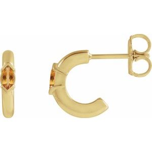14K Yellow Gold Pair Marquise Shape 4 X 2Mm :: 0 Ct Natural Citrine Hoop Earrings, Length: 10 Mm, Thickness: 2 Mm