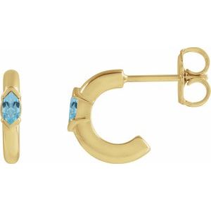14K Yellow Gold Pair Marquise Shape 4 X 2Mm :: 0 Ct Natural Sky Blue Topaz Hoop Earrings, Length: 10 Mm, Thickness: 2 Mm