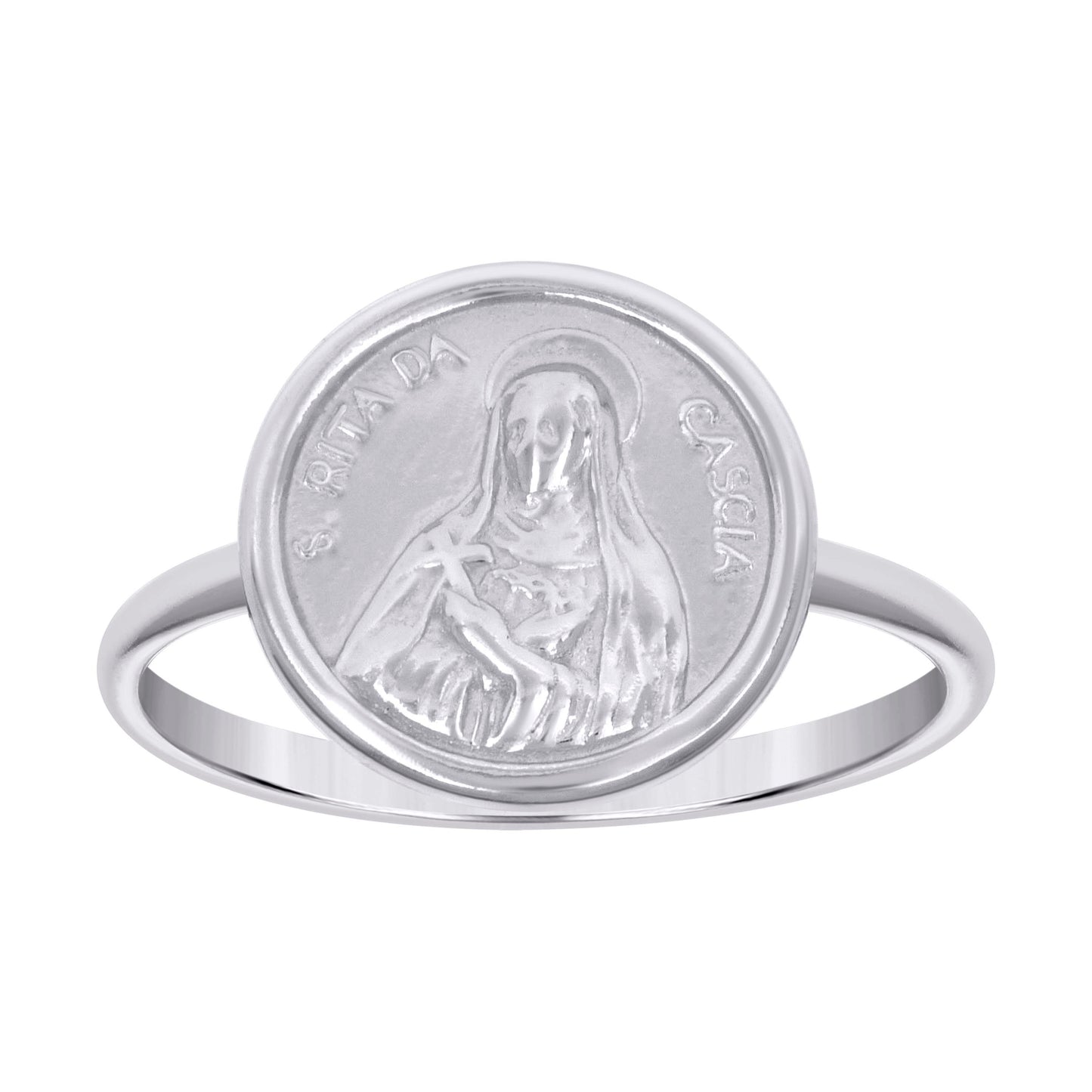 Sterling Silver Unisex St Rita Da Cascia Religious Bridal Anniversary Wedding Engagement Band Ring