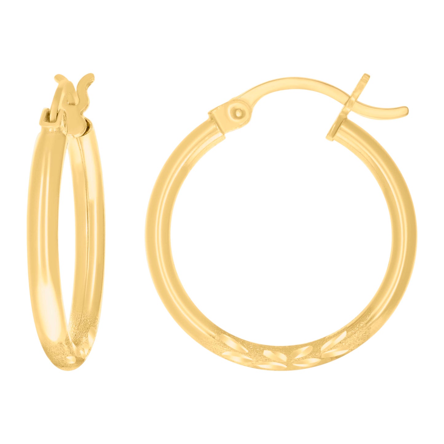 10K Yellow Gold Womens Diamond-Cut Round Tube Hoop Earrings