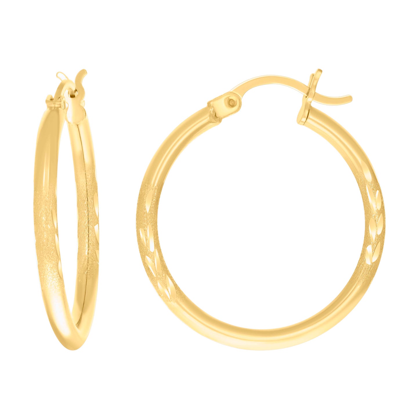 10K Yellow Gold Womens Diamond-Cut Round Tube Hoop Earrings