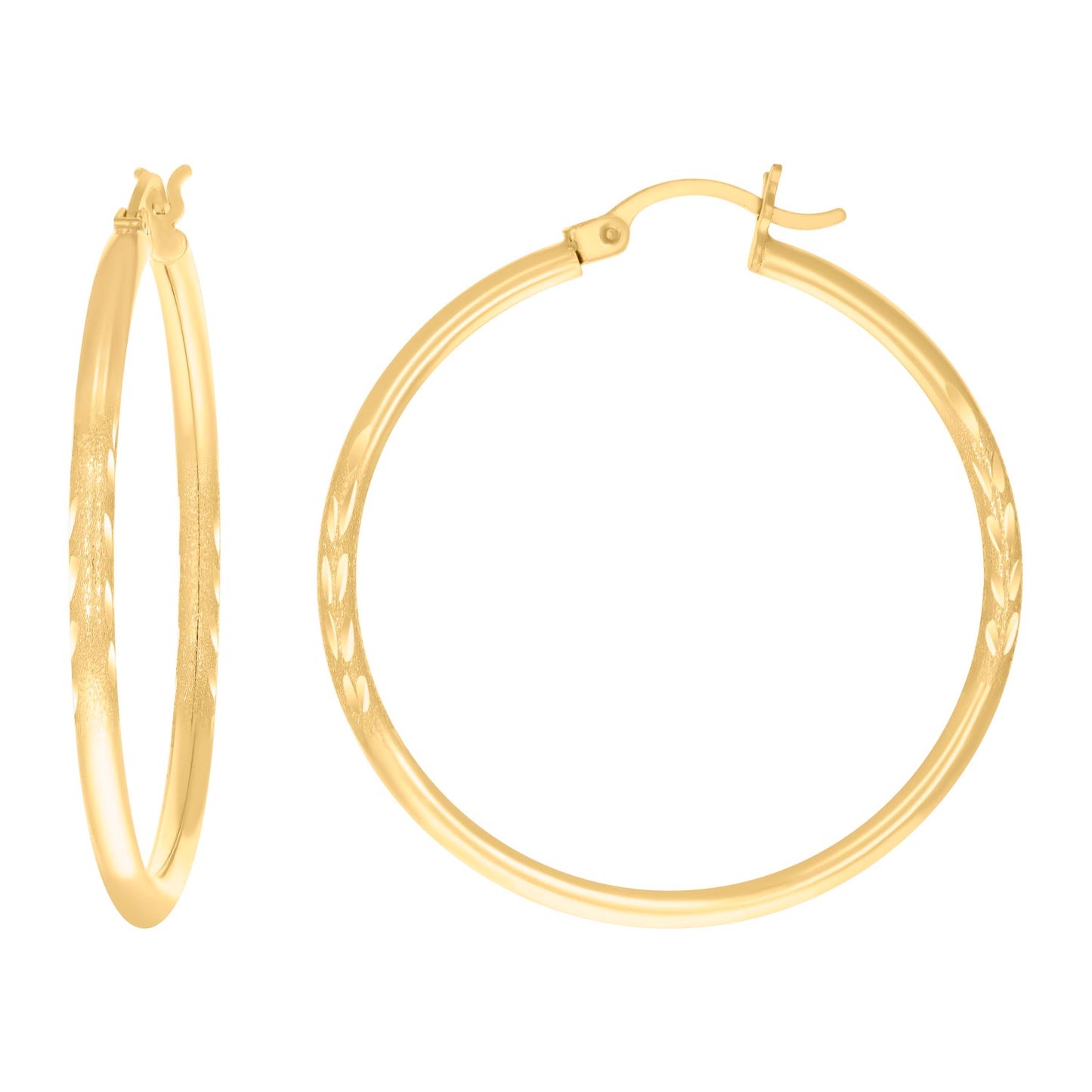 10K Yellow Gold Womens Diamond-Cut Round Tube Hoop Earrings
