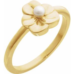 14K Yellow Gold Cultured Seed Pearl Pearl 3 Mm Polished Pearl Floral Ring Size 7