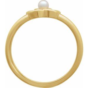 14K Yellow Gold Cultured Seed Pearl Pearl 3 Mm Polished Pearl Floral Ring Size 7