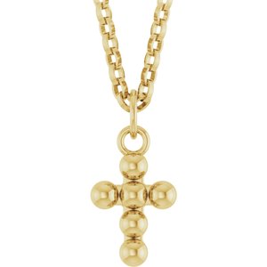 14K Yellow Gold 12.3 X 6 Mm 18 In Polished Beaded Cross Necklace
