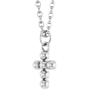 Sterling Silver 12.3 X 6 Mm 18 In Polished Beaded Cross Necklace