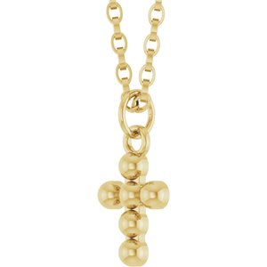 14K Yellow Gold 12.3 X 6 Mm 18 In Polished Beaded Cross Necklace