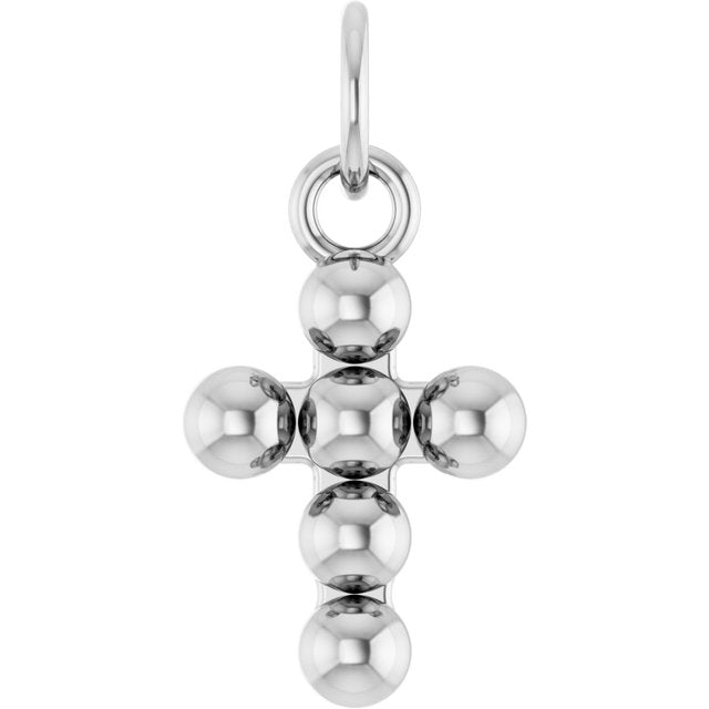 14K White Gold 12.3 X 6 Mm Polished Beaded Cross Pendant