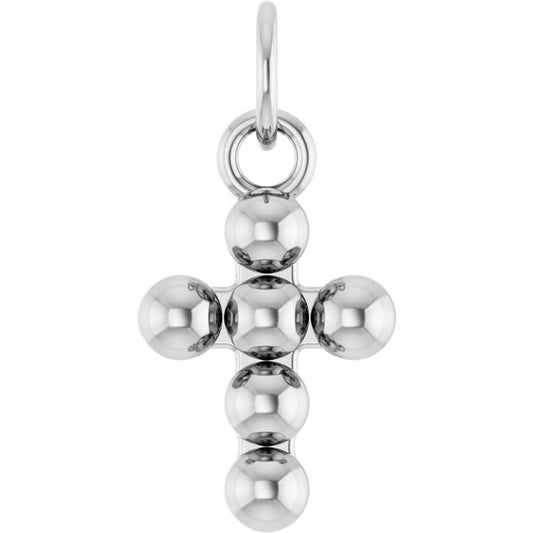 14K White Gold 12.3 X 6 Mm Polished Beaded Cross Pendant