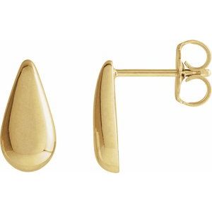 14K Yellow Gold 10.9 X 5.3 Mm Pair Friction Backs Included Polished Teardrop Stud Earrings